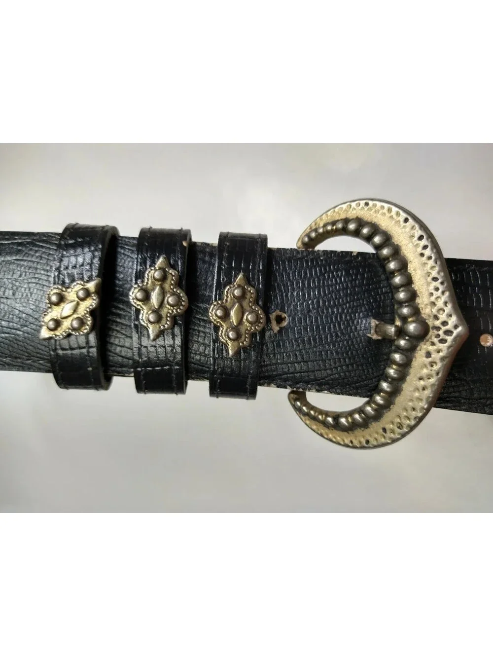 Vintage 90s Grunge Gotti Black Reptile Belt FAUX LEATHER PLEATHER Size S/M 26-28